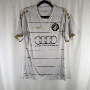 Audi Capelli Sport Jersey Men's Medium White Striped Short Sleeve Crew Neck